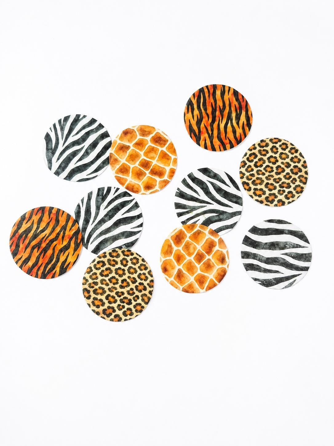 Safari Animal Print Edible Cupcake/ Cookie/Drink Toppers, Zebra Leopard Tiger Giraffe Mix, Edible Paper Topper Set