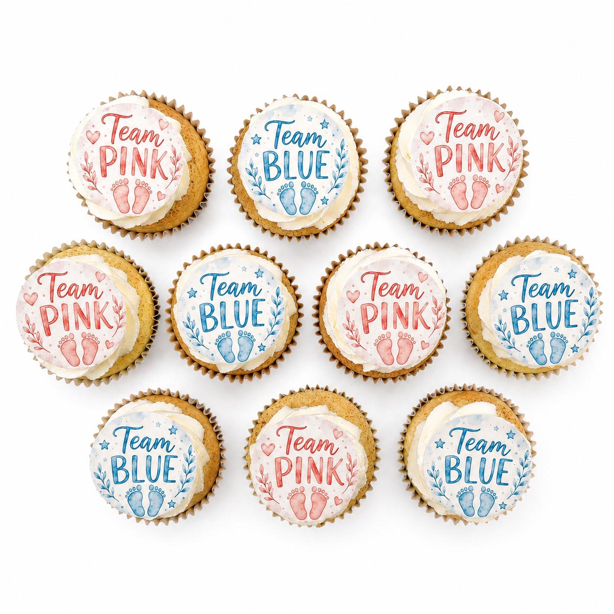 Team Pink Team Blue Gender Reveal Edible Cupcake/ Cookie/Drink Toppers, Edible Wafer Paper (10 pc)