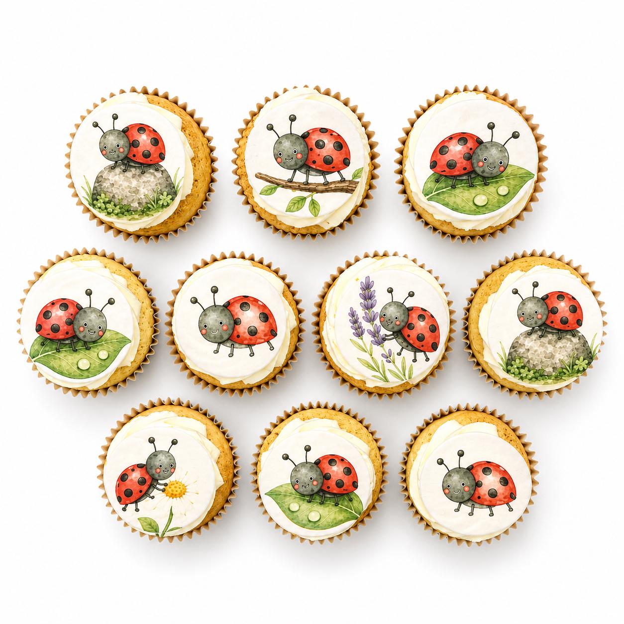 Cute Ladybug Edible Cupcake/ Cookie/Drink Toppers, Edible Wafer Paper (12 pc)