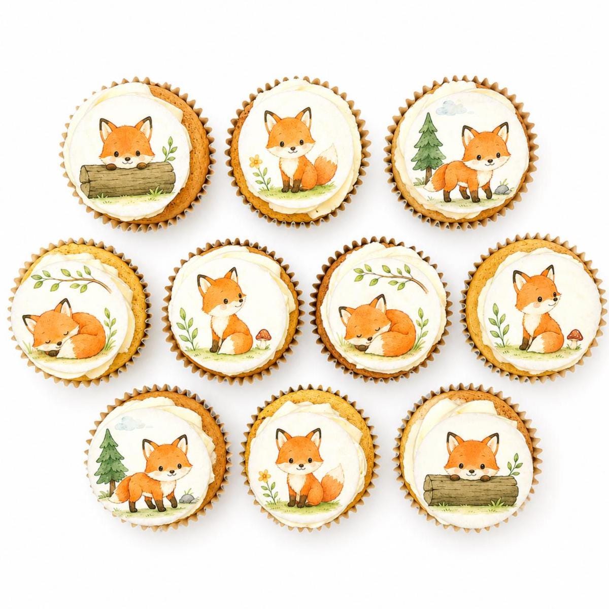 Fox -Edible Wafer Paper Topper (12 pc) Edible Cupcake/ Cookie/Drink Toppers