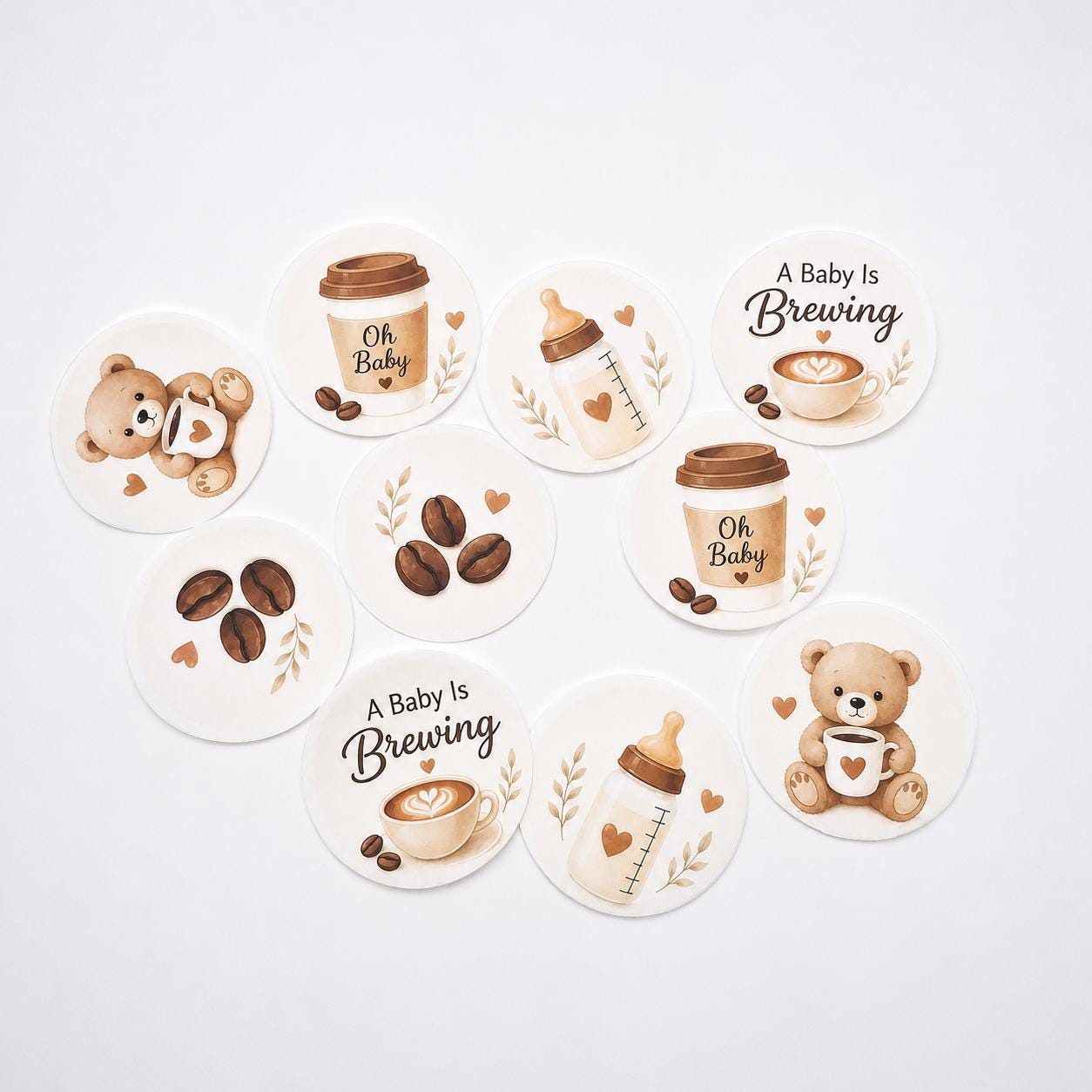 Baby is Brewing (12pc) Edible Cupcake/ Cookie/Drink Toppers, Coffee Theme Baby Shower, Edible Wafer Paper