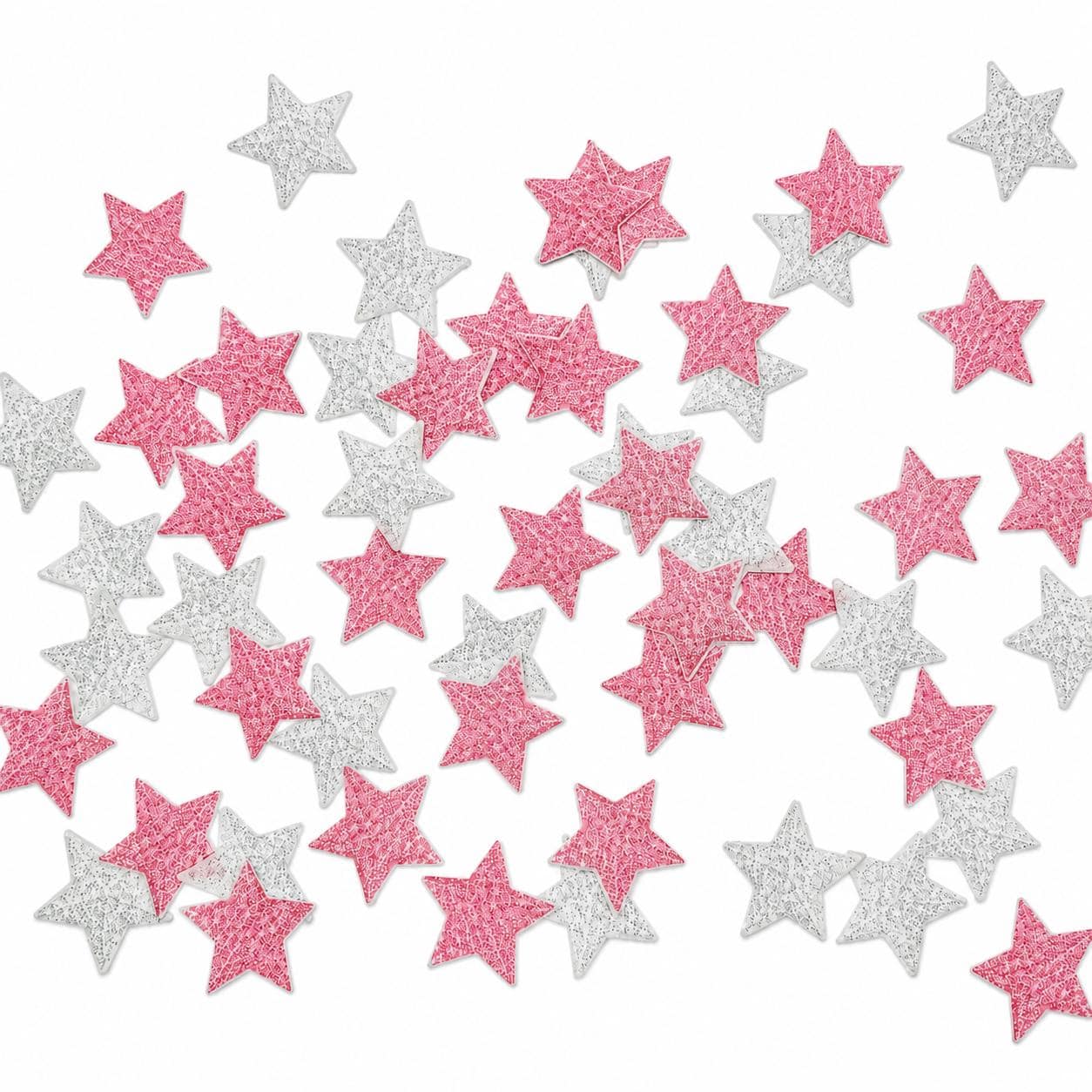 Pink and Silver Stars (50) Edible Cupcake/ Cookie/Drink Toppers, Edible Wafer Paper