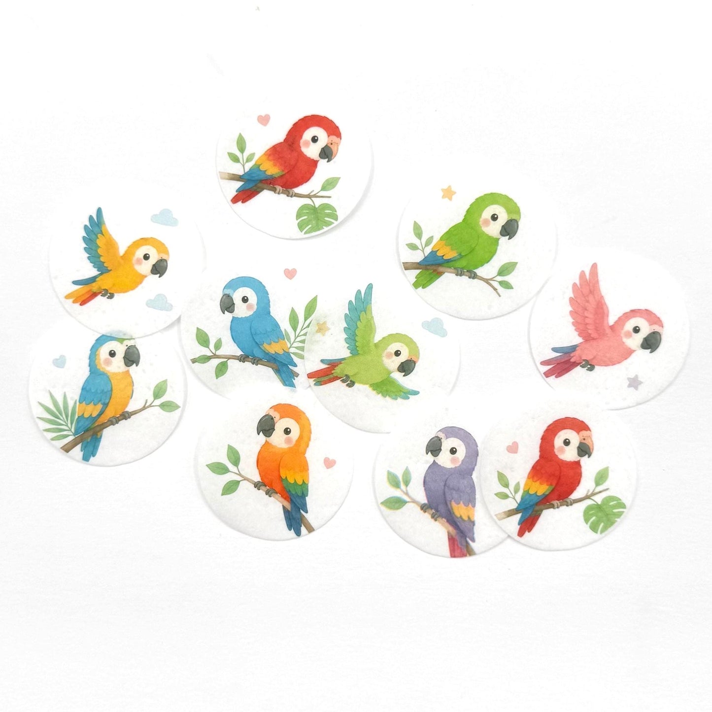 Cute Rainbow Parrot Edible Cupcake/ Cookie/Drink Toppers, Baby Tropical Bird Edible Wafer Paper (10 pc)