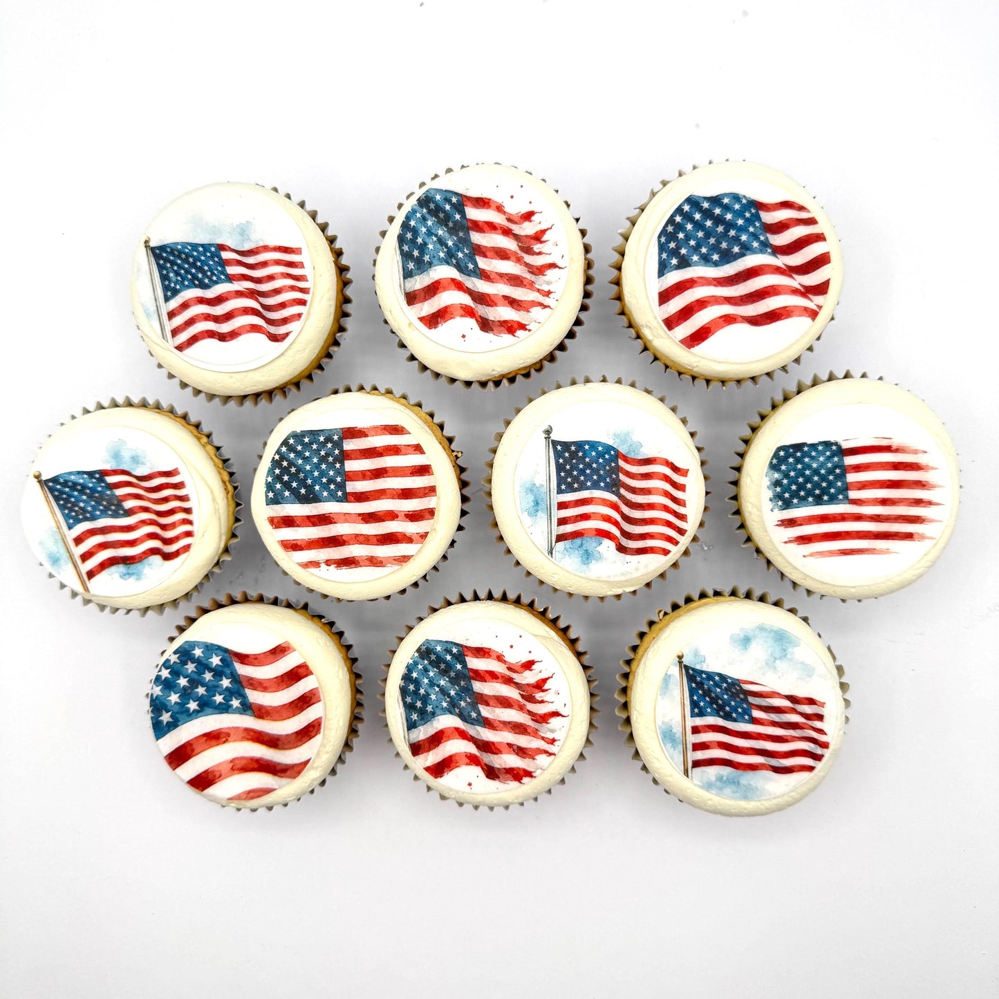 American Flag Edible Cupcake/ Cookie/Drink Toppers, Patriotic USA Edible Wafer Paper (10 pc)
