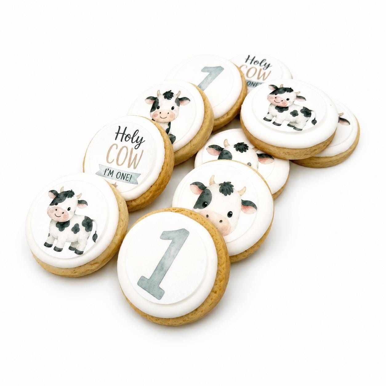 Holy Cow I'm One (Boy) Cookies – (12) 2.5"  Decorated Sugar Cookies
