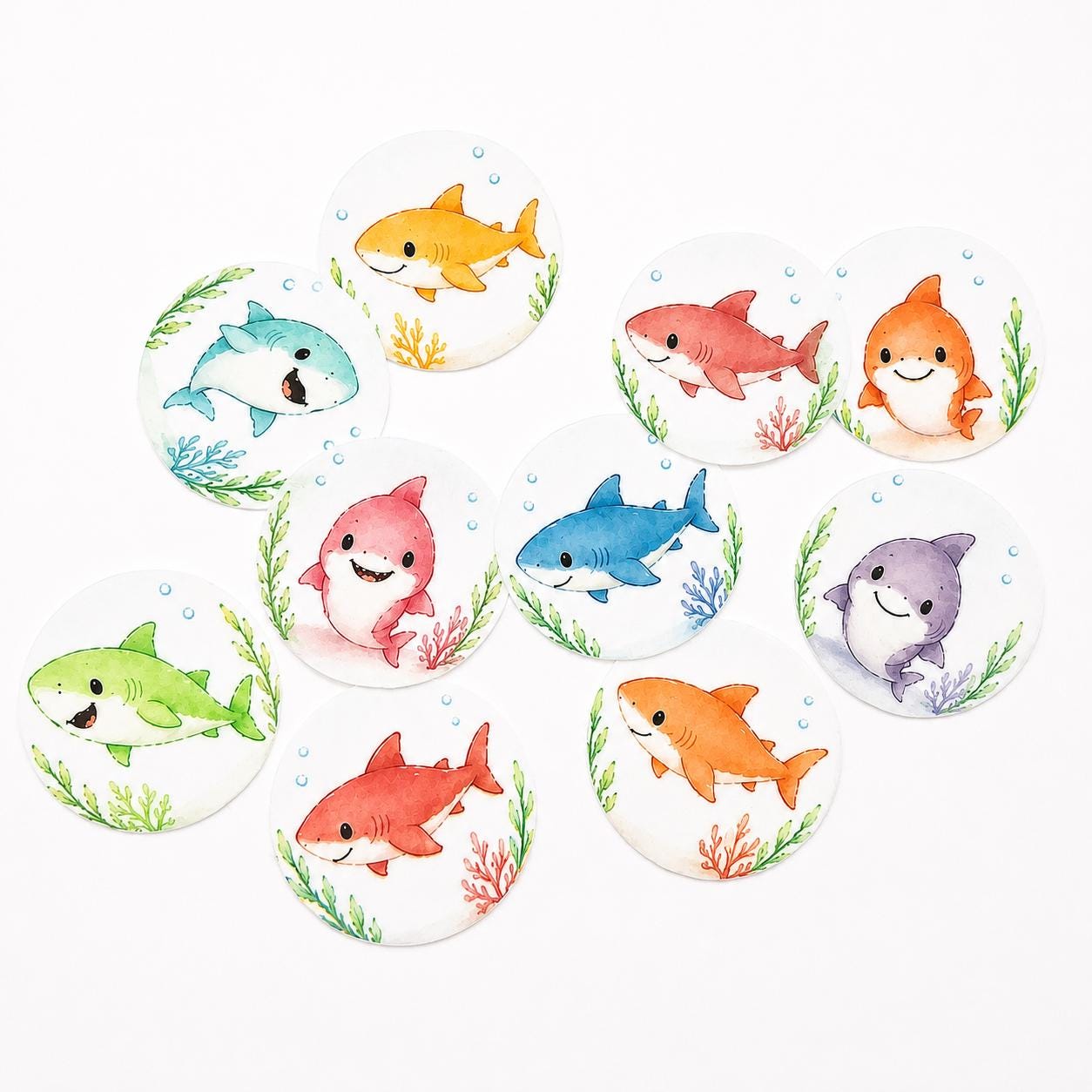 Rainbow Shark Edible Cupcake/ Cookie/Drink Toppers, Colorful Under the Sea Theme, Edible Wafer Paper (10pc)