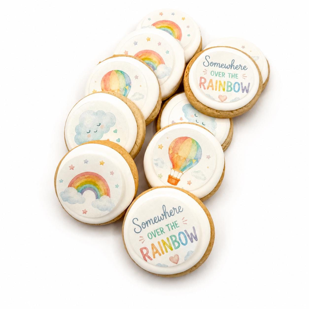 Pastel Rainbow Party Cookies– (12) 2.5"  Decorated Sugar Cookies