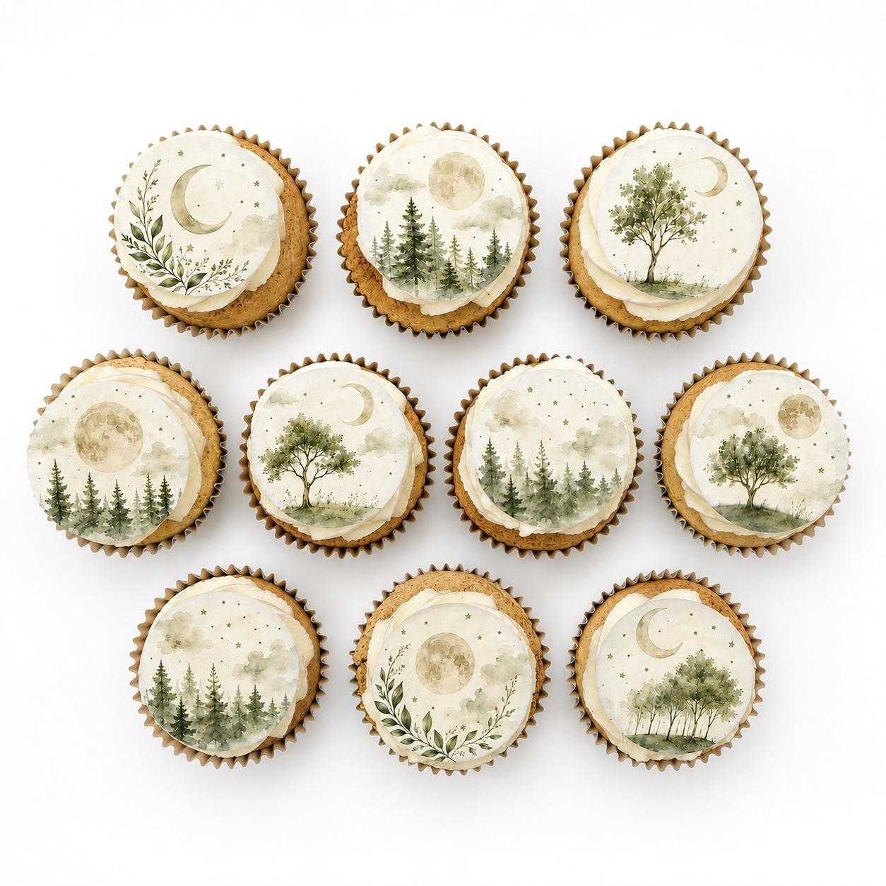 Moon Trees Edible Cupcake/ Cookie/Drink Toppers, Edible Wafer Paper (12 pc)