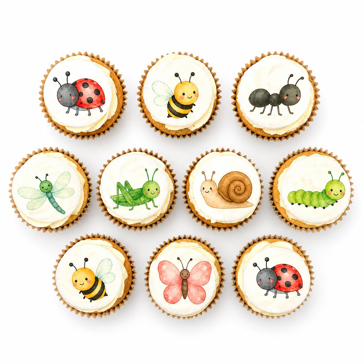 Bug Friends Edible Cupcake/ Cookie/Drink Toppers, Edible Wafer Paper