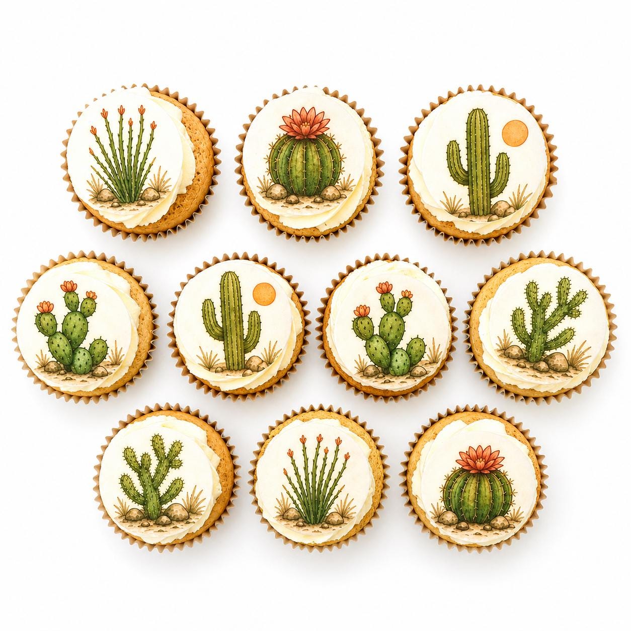 Desert Cactus Edible Cupcake/ Cookie/Drink Toppers, Edible Wafer Paper (10 pc)