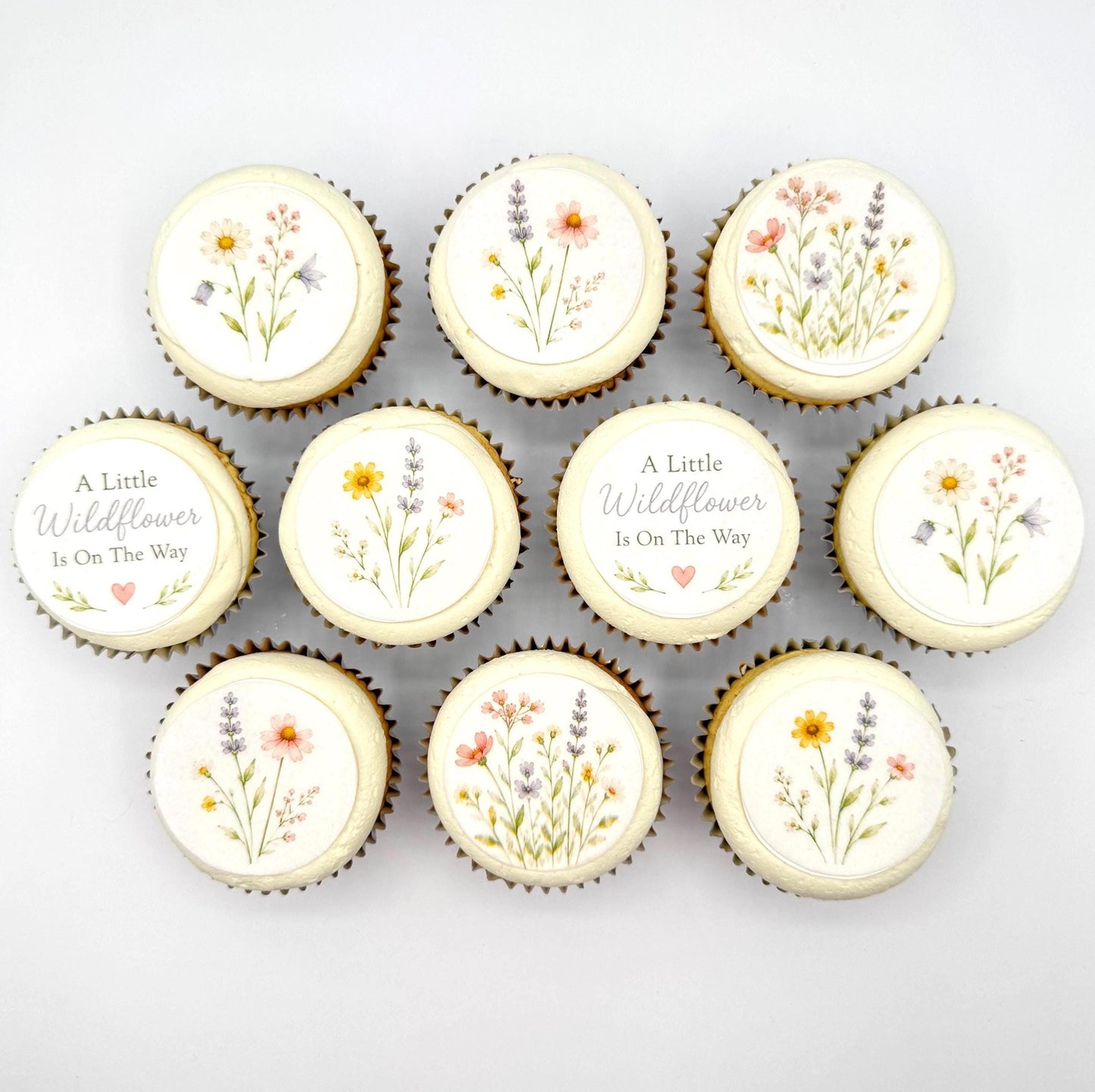 A Little Wildflower Is On The Way Edible Cupcake/ Cookie/Drink Toppers, Wildflower Baby Shower Wafer Paper (12pc)
