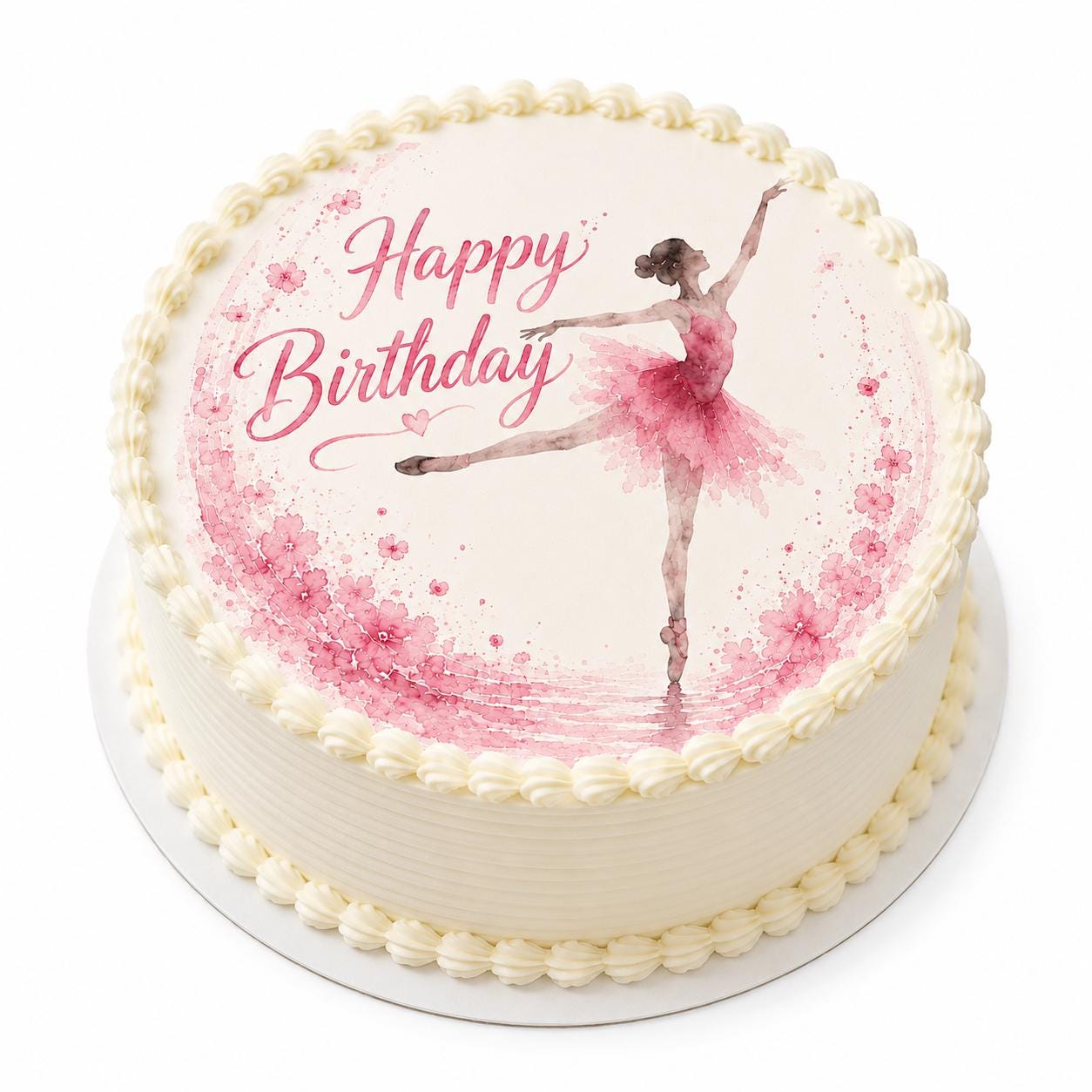 Watercolor Ballerina Happy Birthday Edible Cake Topper, Pink Ballet Dancer Decoration