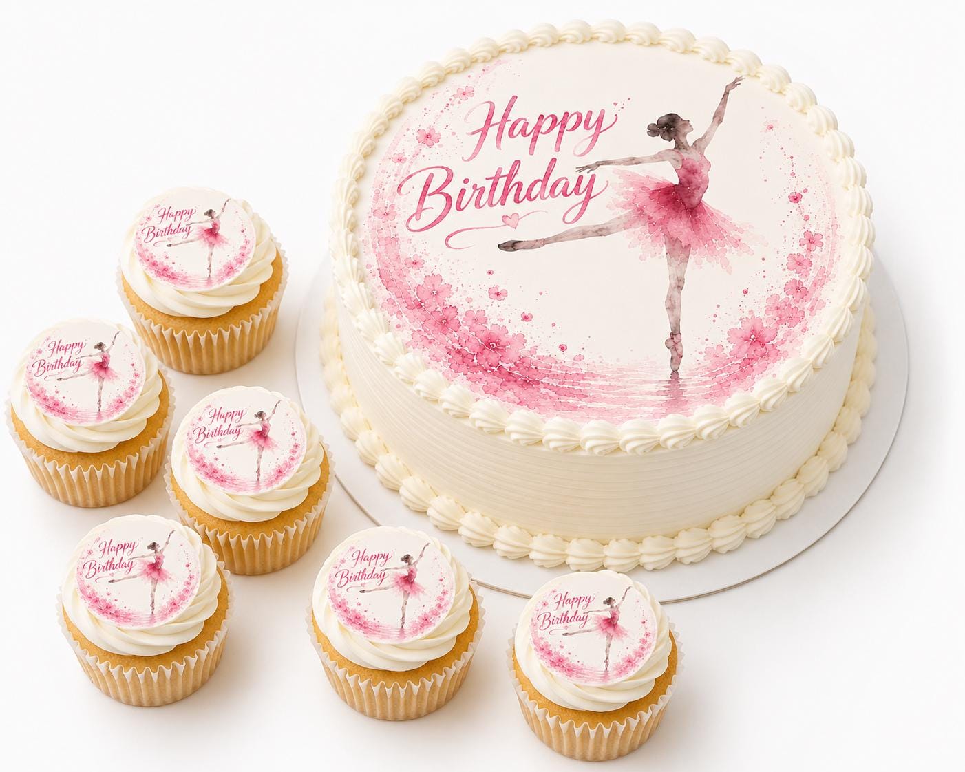 Watercolor Ballerina Happy Birthday Edible Cake Topper, Pink Ballet Dancer Decoration