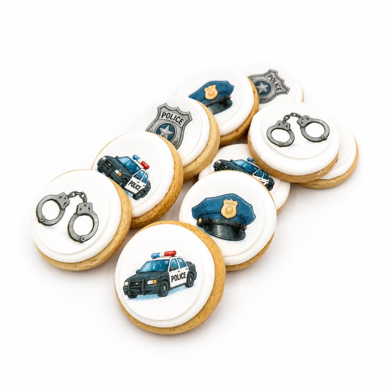 Police Cookies, Police Officer Sugar Cookies, Police Car Badge Handcuff Cookies, Law Enforcement Party Favors 12 pc