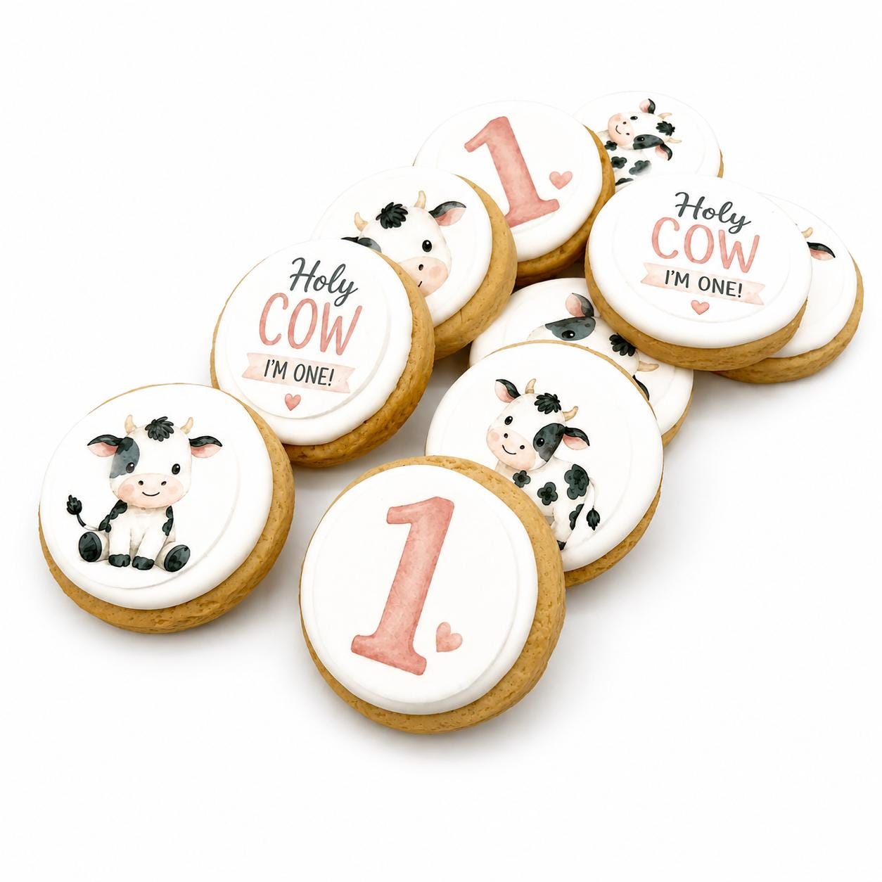 Holy Cow I'm One Cookies – (12) 2.5"  Decorated Sugar Cookies