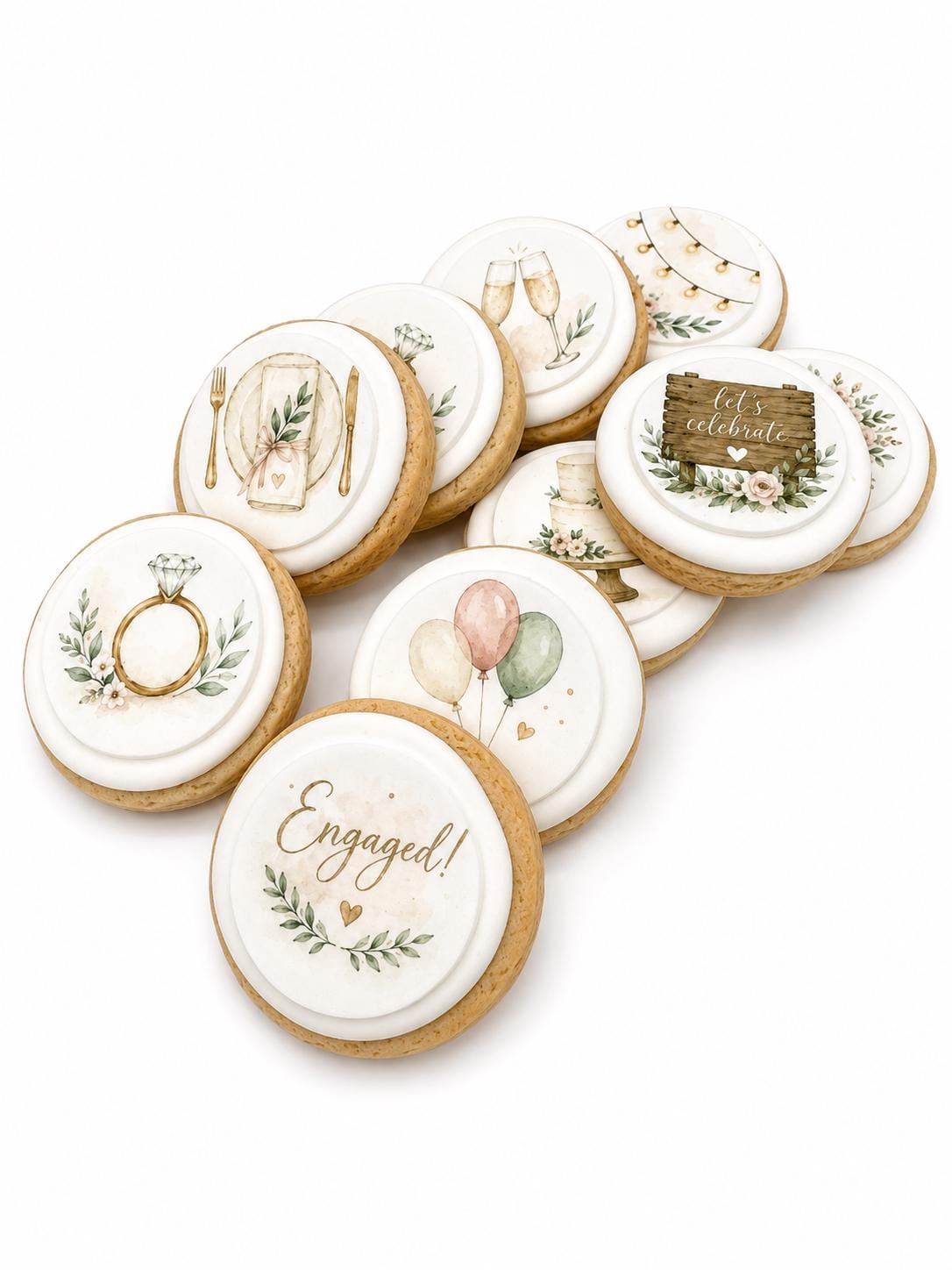 Engagement Party, Bridal Shower Cookies  (12) 2.5"  Decorated Sugar Cookies