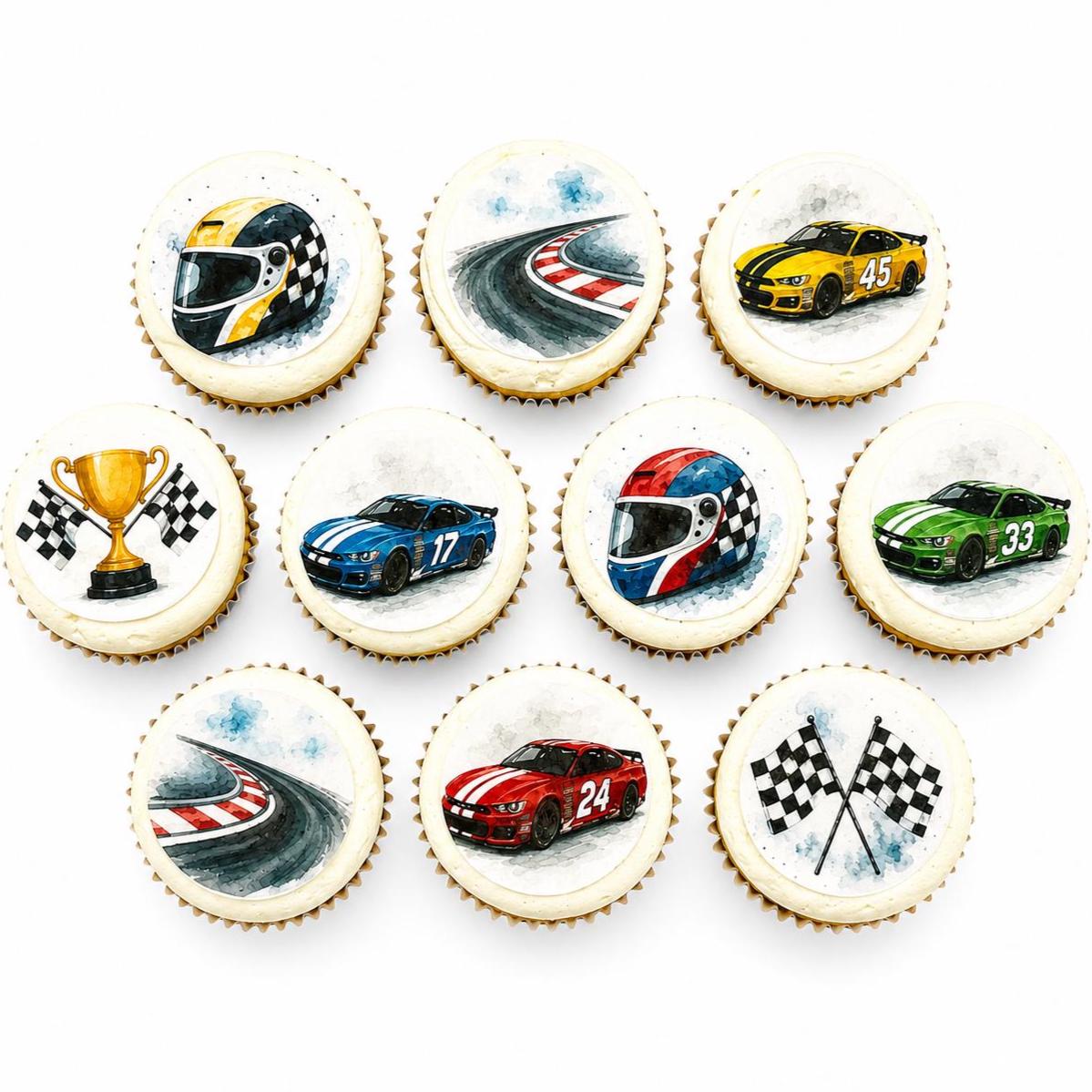 Race Cars Cut-Out Edible Cupcake/ Cookie/Drink Toppers, Edible Paper