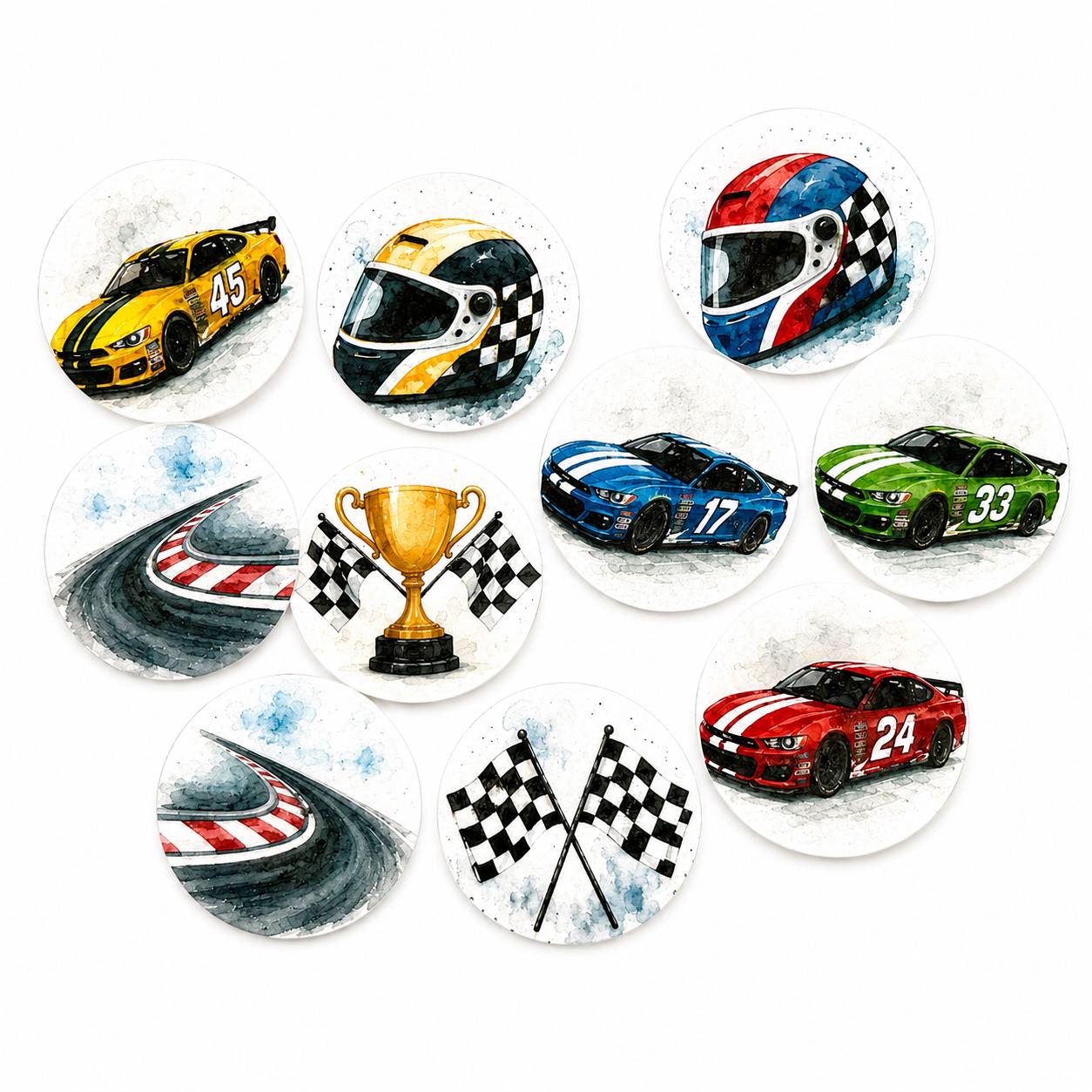 Race Cars Cut-Out Edible Cupcake/ Cookie/Drink Toppers, Edible Paper