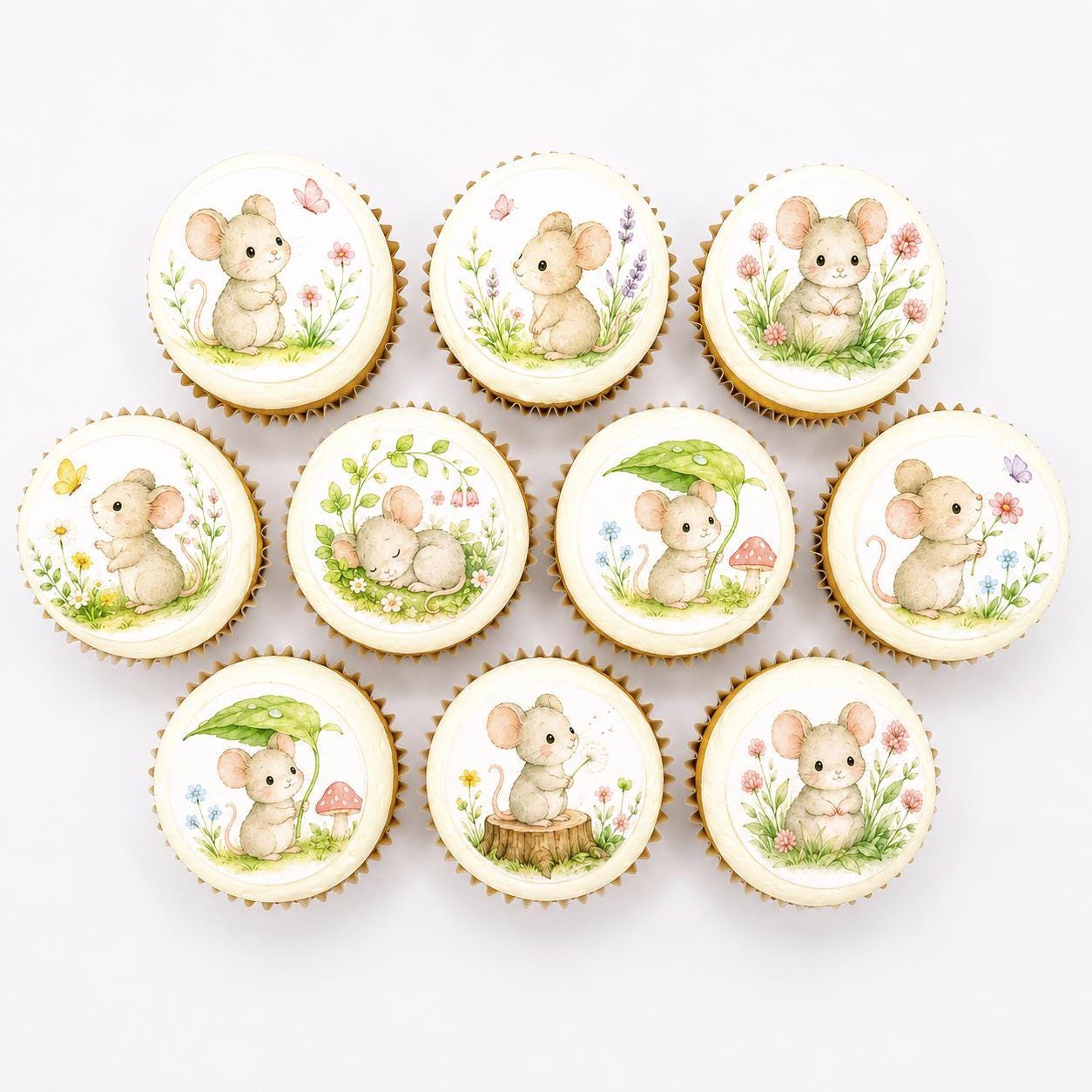 Cute Mouse- Edible Cupcake/ Cookie/Drink Toppers, Edible Wafer Paper (10 pc)