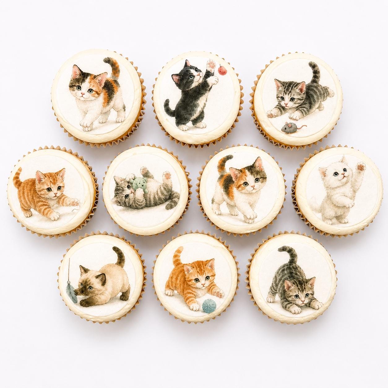 Cute Kitten  (12 pc) Edible Cupcake/ Cookie/Drink Toppers, Edible Wafer Paper