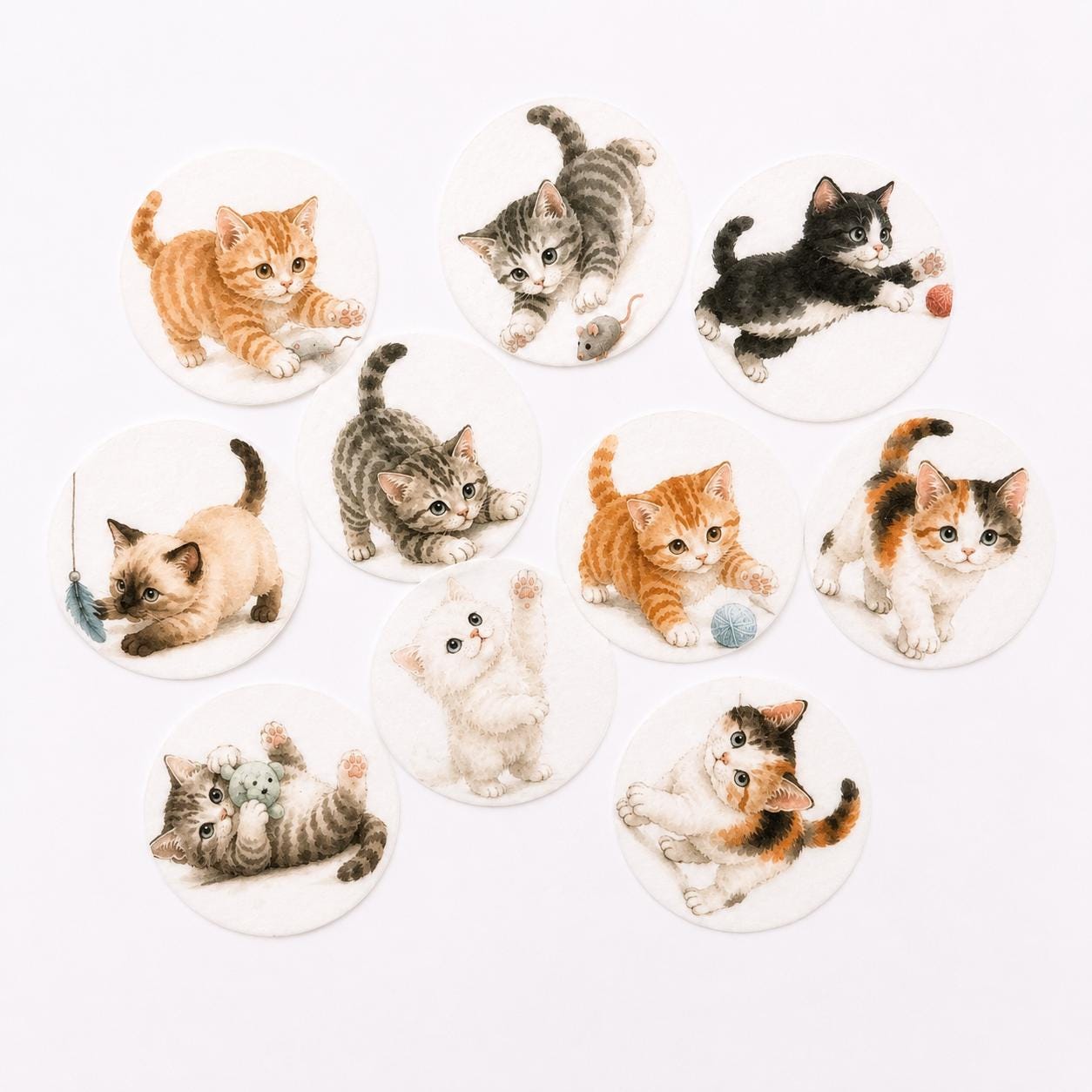 Cute Kitten  (12 pc) Edible Cupcake/ Cookie/Drink Toppers, Edible Wafer Paper