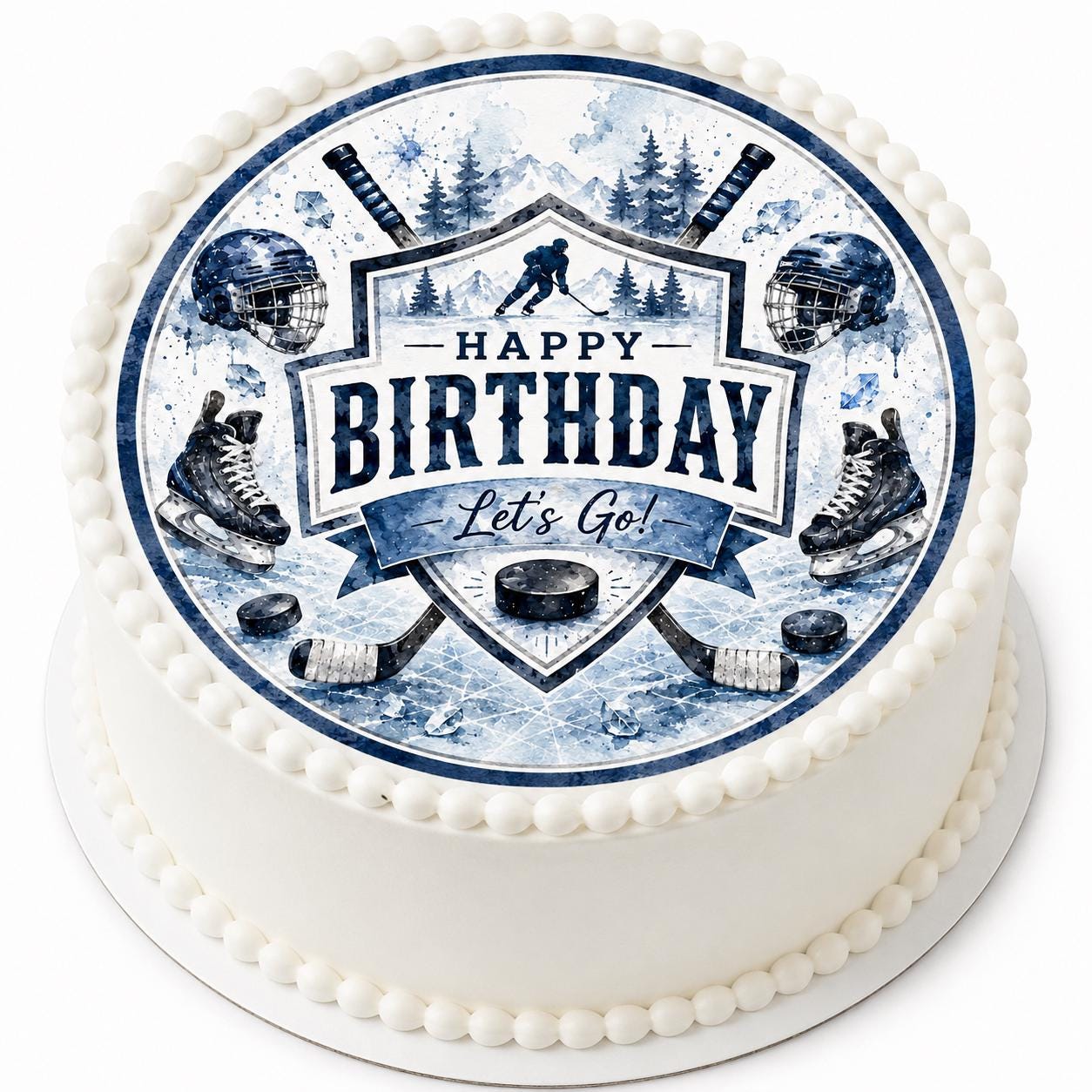 Hockey Birthday Cake Topper, Watercolor Hockey Cake Decoration, Ice Hockey Birthday Edible Cake Topper