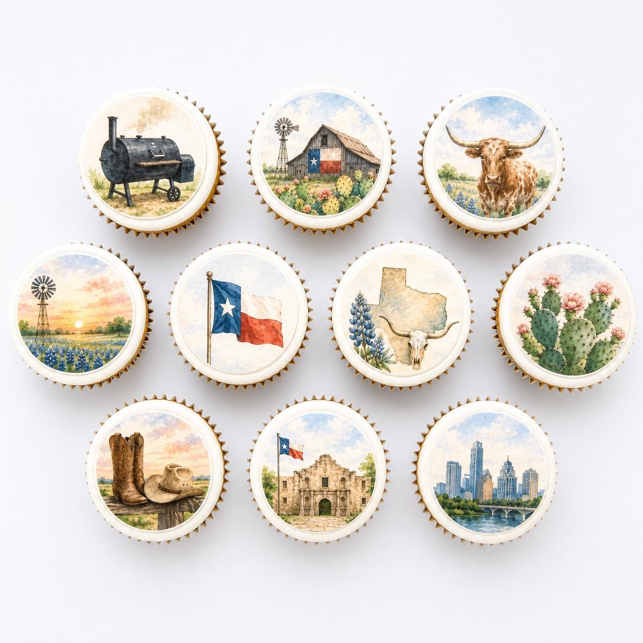 Texas Cupcake Toppers, Edible Western Birthday Decorations