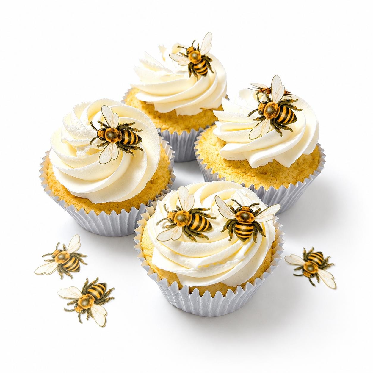Honeybees (35) cutout Edible Cupcake/ Cookie/Drink Toppers, Edible Wafer Paper