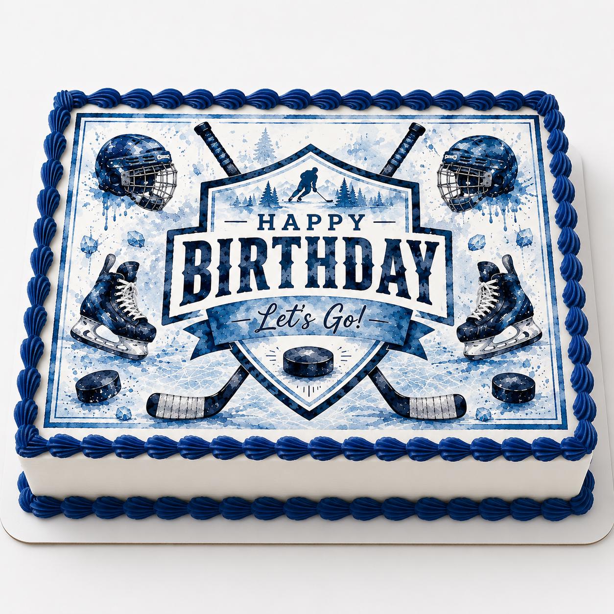Hockey Birthday Cake Topper, Watercolor Hockey Cake Decoration, Ice Hockey Birthday Edible Cake Topper