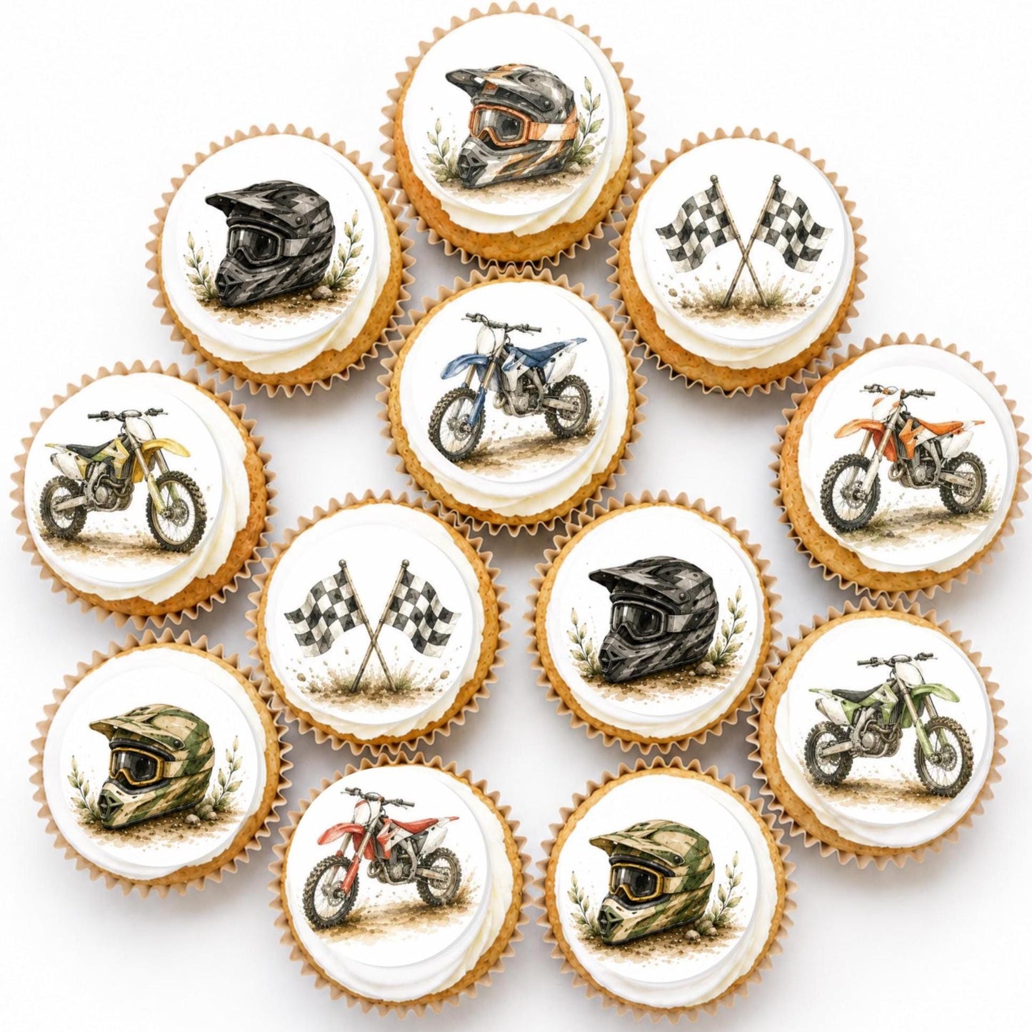 Dirt Bike Edible Cupcake Toppers, Motocross Cupcake Toppers, Dirt Bike Birthday Decorations, Edible Wafer Paper Toppers