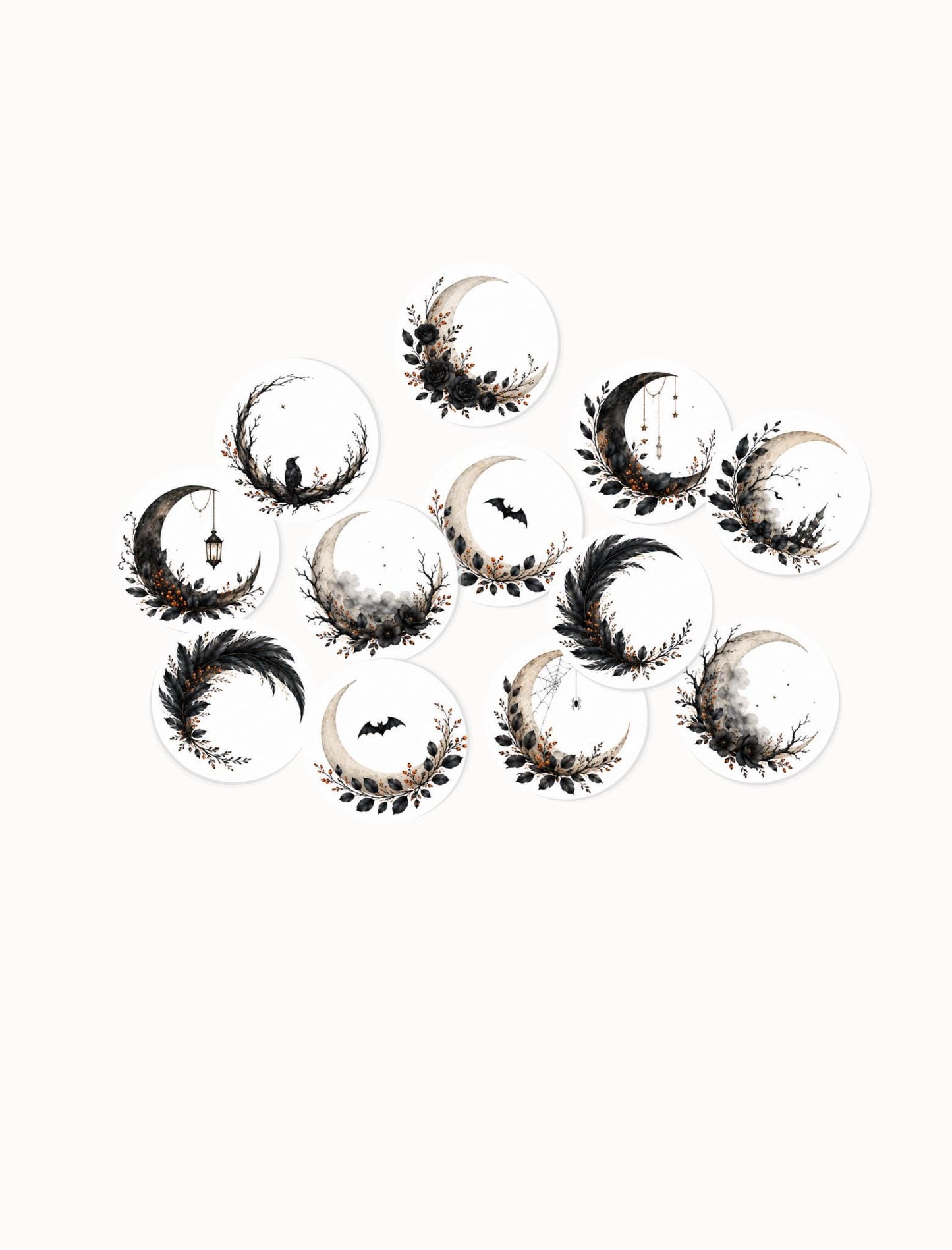 Gothic Moon Edible Cupcake Toppers, Black Crescent Moon Halloween Cupcake Decorations, Elegant Gothic Wafer Paper Edible Toppers