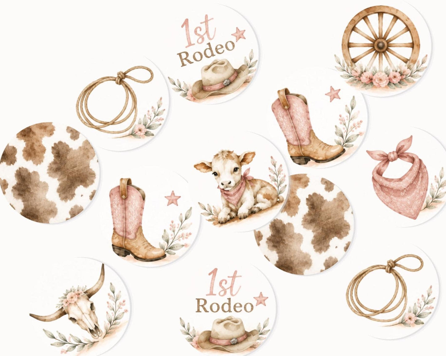 1st Rodeo Girl Edible Cupcake Toppers, Pink Western Baby Shower Cupcake Decorations, Cowgirl Birthday Edible Cake Toppers