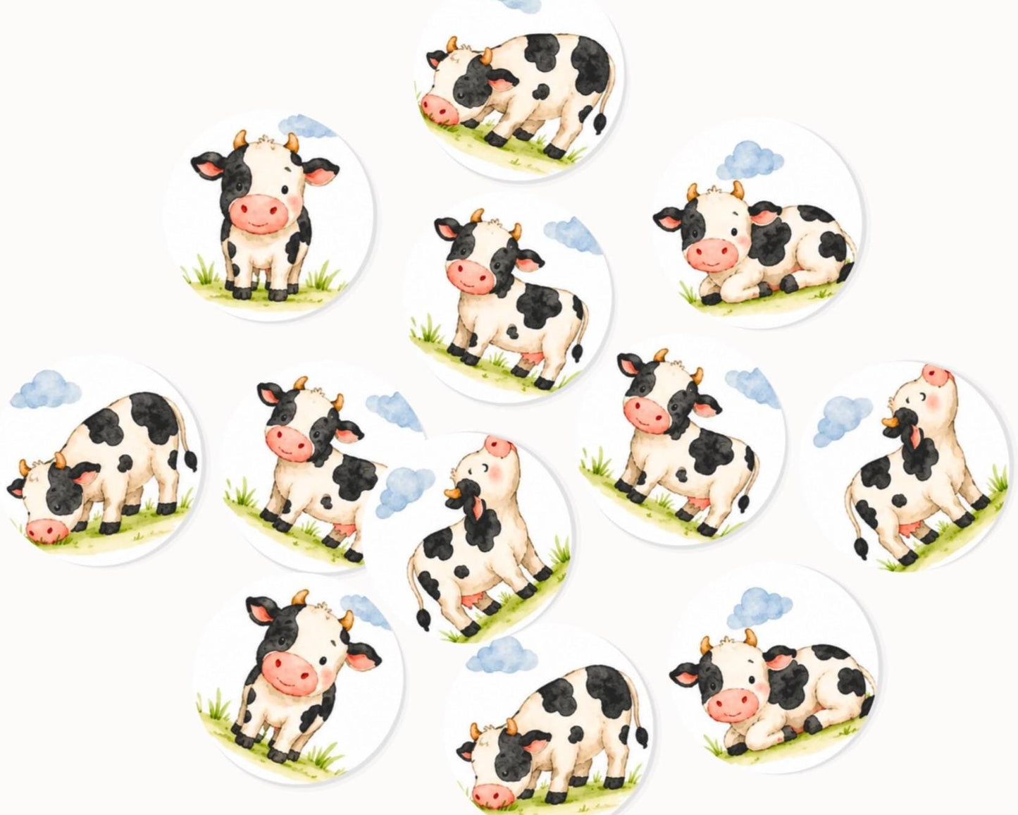 Cow Edible Cupcake Toppers, Farm Animal Cupcake Toppers, Watercolor Cow Wafer Paper Toppers, Barnyard Birthday Cake Decorations