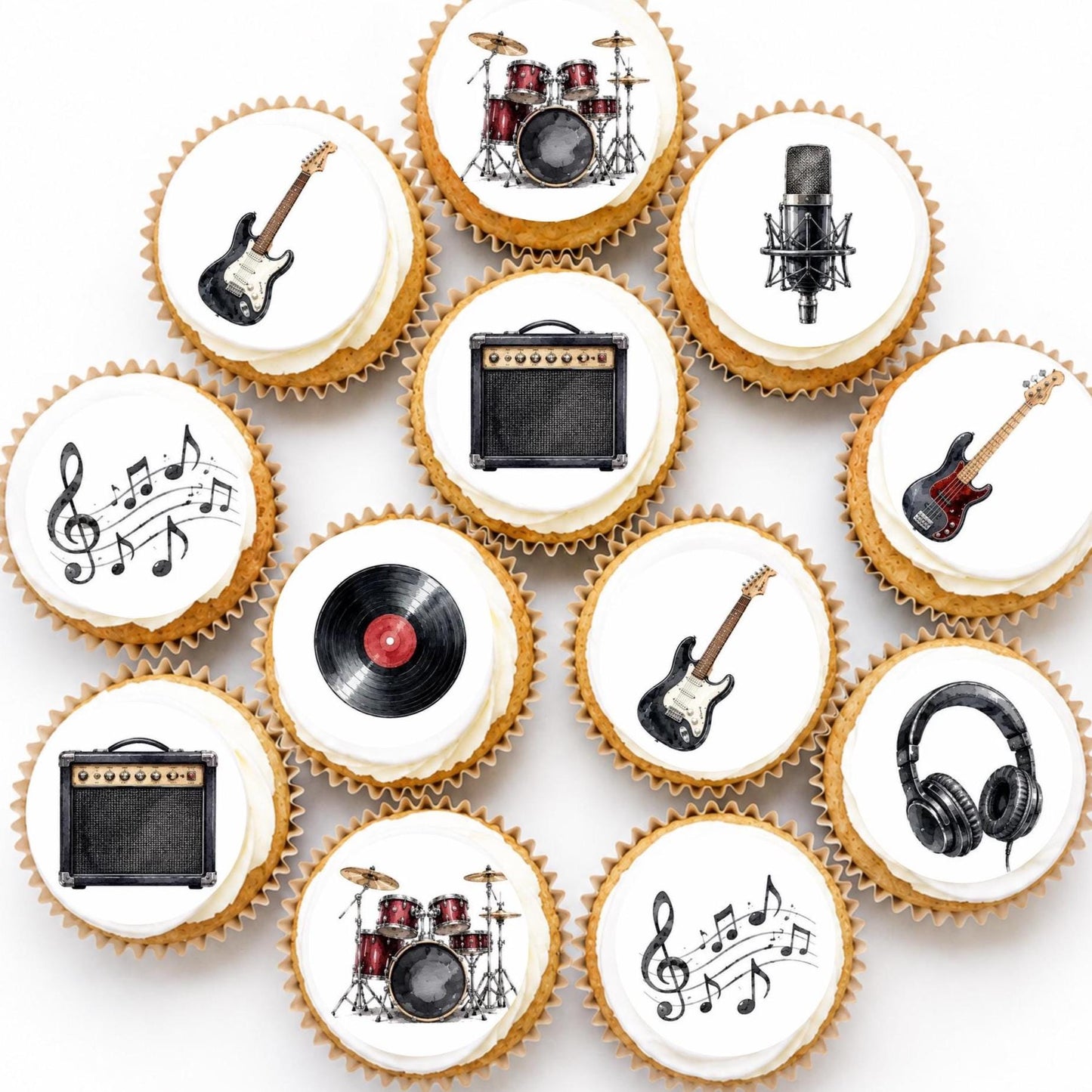 Rock Music Edible Cupcake Toppers, Guitar Music Cupcake Toppers, Band Party Wafer Paper Toppers, Music Birthday Cake Decorations