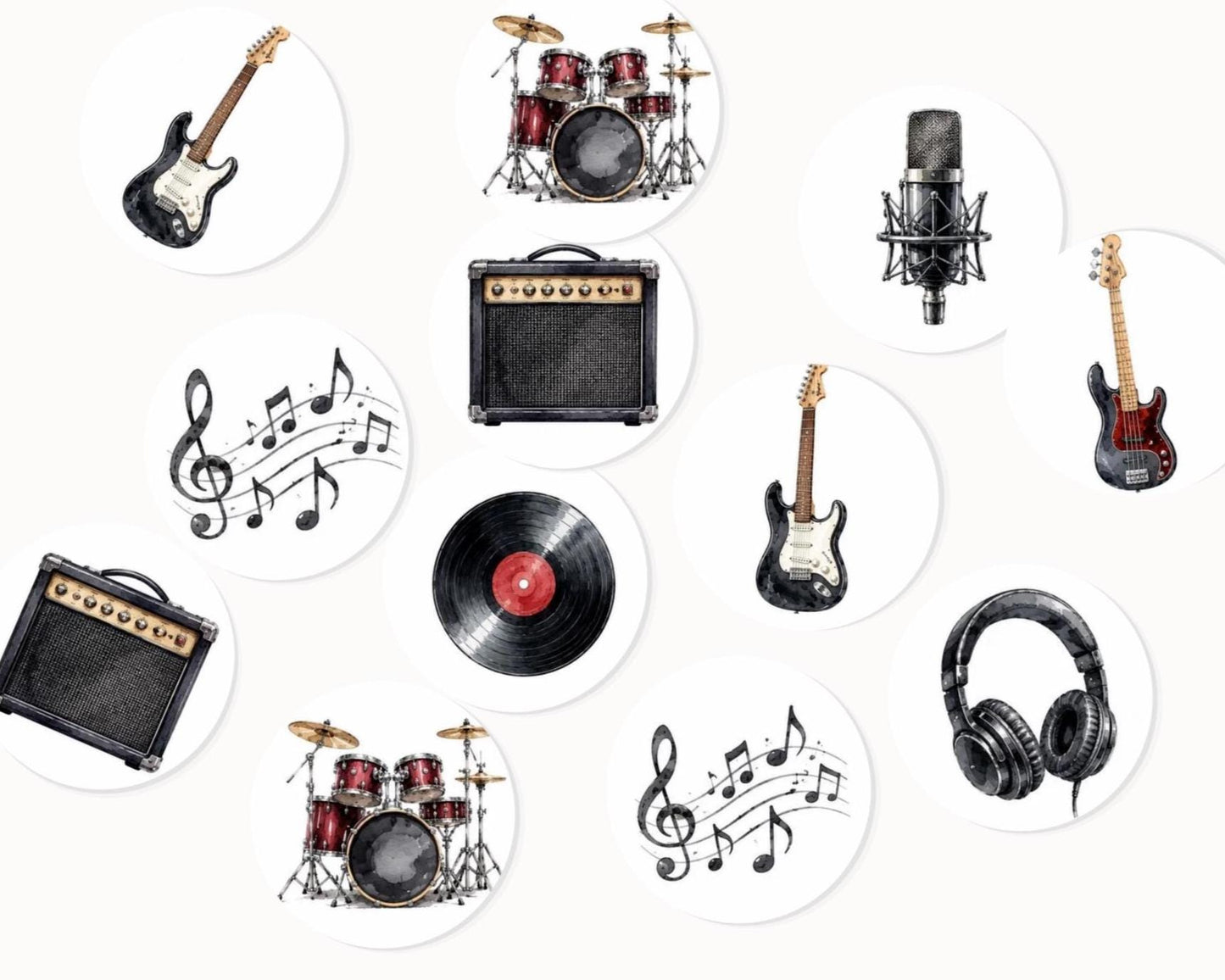 Rock Music Edible Cupcake Toppers, Guitar Music Cupcake Toppers, Band Party Wafer Paper Toppers, Music Birthday Cake Decorations