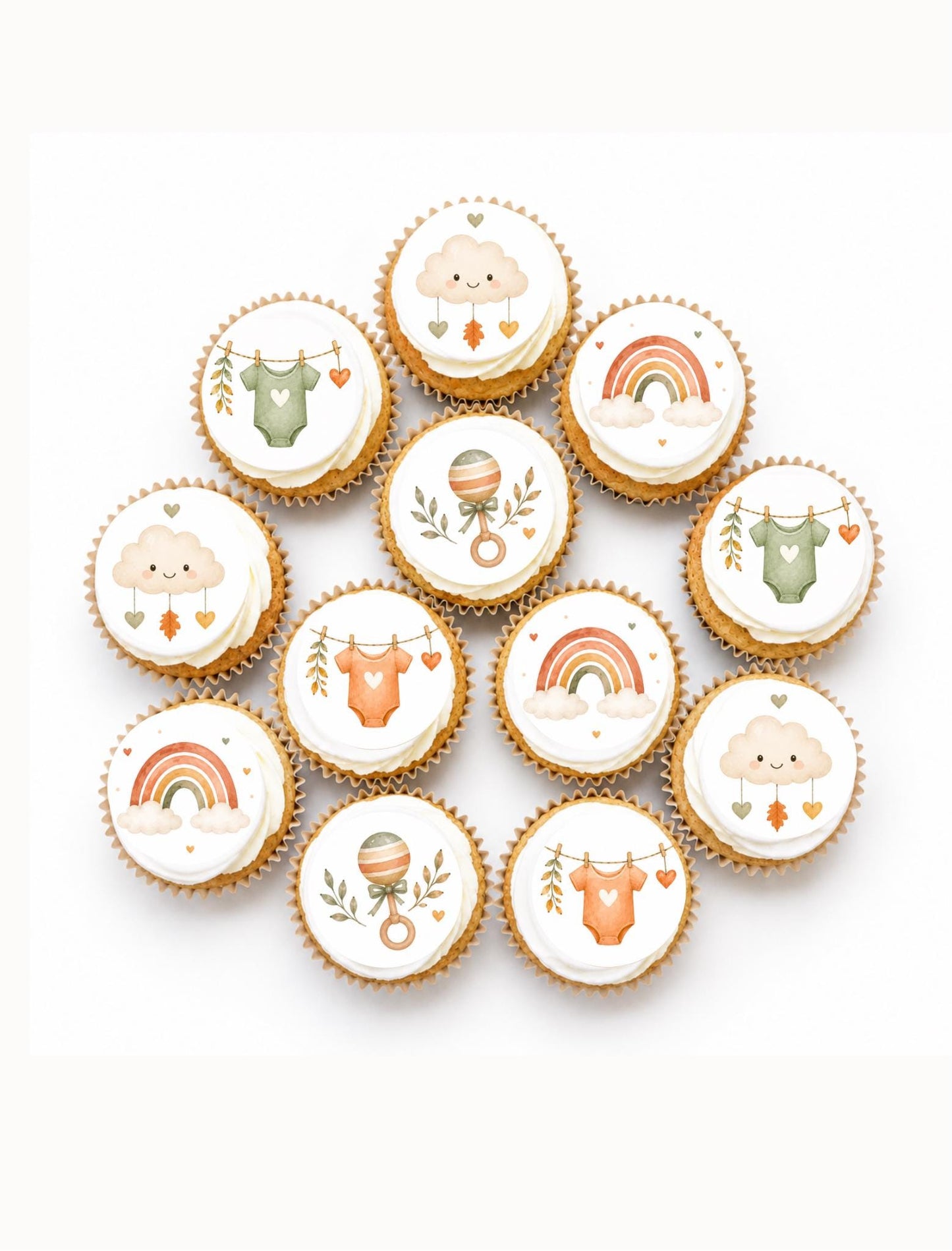 Boho Baby Shower Edible Cupcake Toppers, Neutral Rainbow Baby Cupcake Decorations, Boho Wafer Paper Edible Toppers