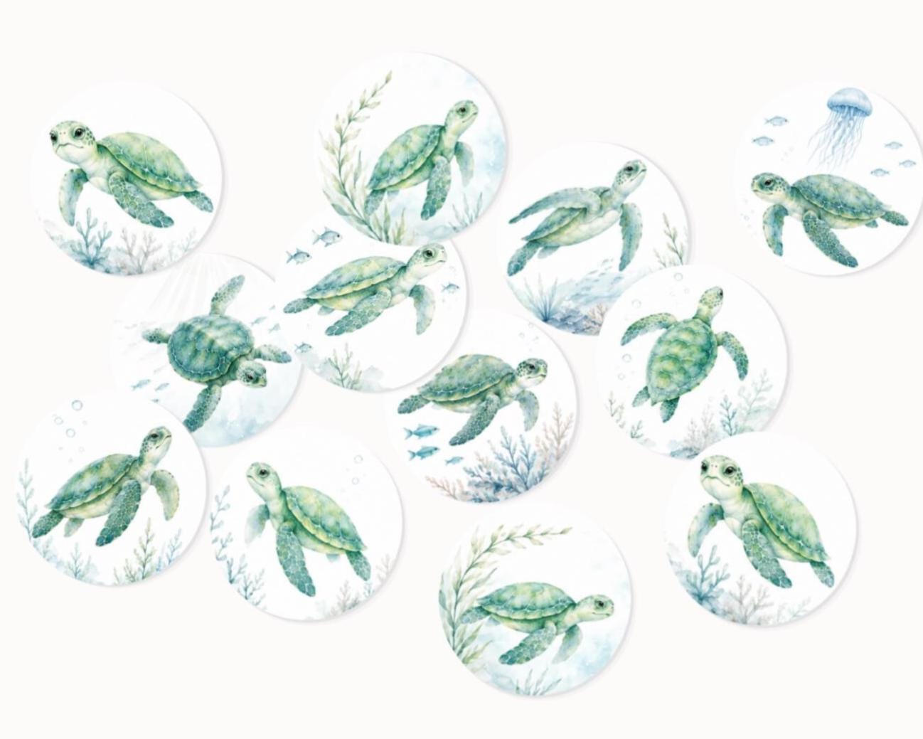 Sea Turtle Edible Paper Cupcake Toppers, 2 Inch Ocean Party Decorations