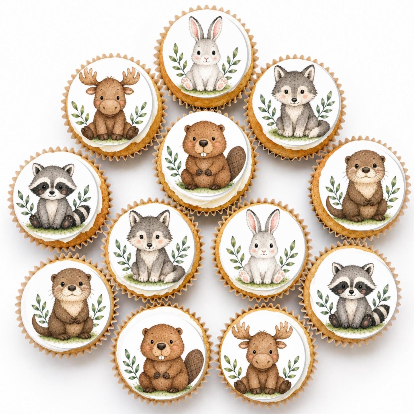 Canadian Woodland Animals Edible Paper Cupcake Toppers, Forest Baby Shower Party (12pc) Edible Paper Cupcake, Drink, Cookie Toppers