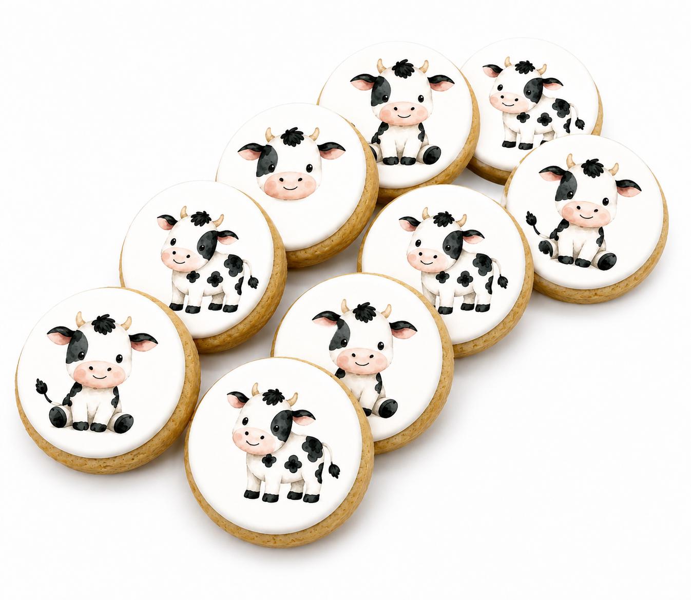 Cow Cookies – (12) 2.5"  Decorated Sugar Cookies