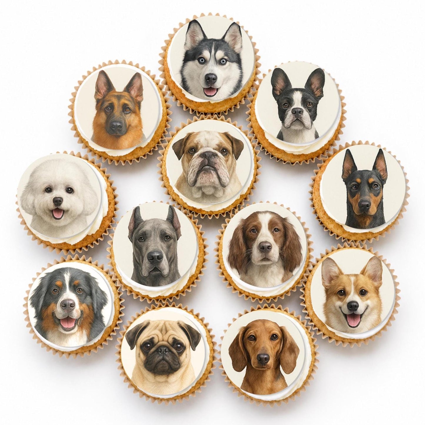 Dog Breed (12) Toppers - Edible Puppy Party Decorations (Pre-cut) Wafer Paper Random Assortment