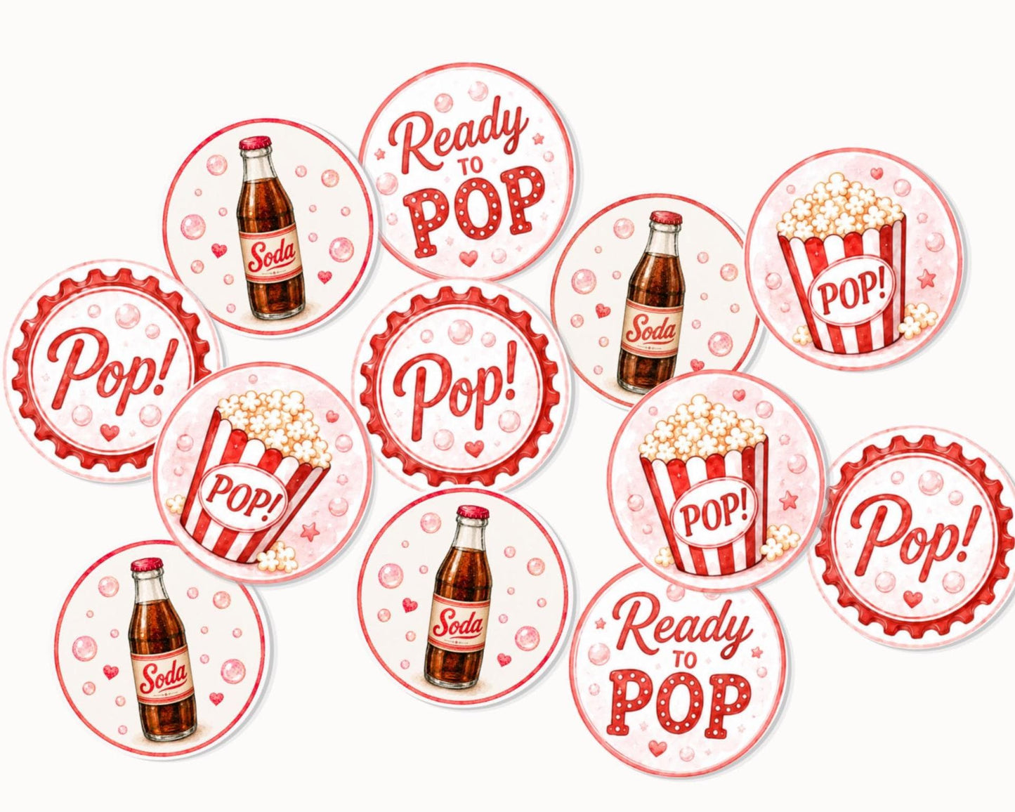 Ready to Pop Baby Shower Edible Cupcake Toppers, Soda Popcorn Gender Reveal Party Decor (12pc) Edible Paper Cupcake, Drink, Cookie Toppers