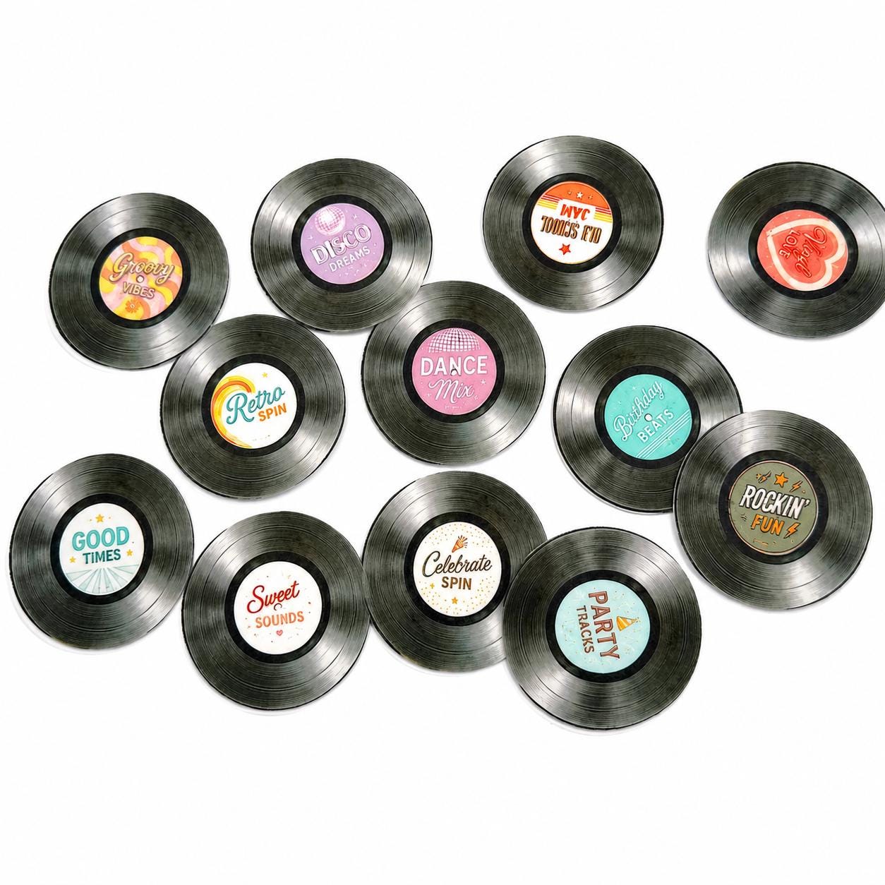 Vinyl Record Cupcake Toppers, Retro Music Birthday Edible Paper Toppers (12pc) Edible Paper Cupcake, Drink, Cookie Toppers